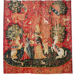 LADY AND UNICORN Lion,Fantasy Flowers,Animals Shower Curtain