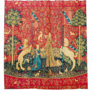 LADY AND UNICORN Lion,Fantasy Flowers,Animals Shower Curtain