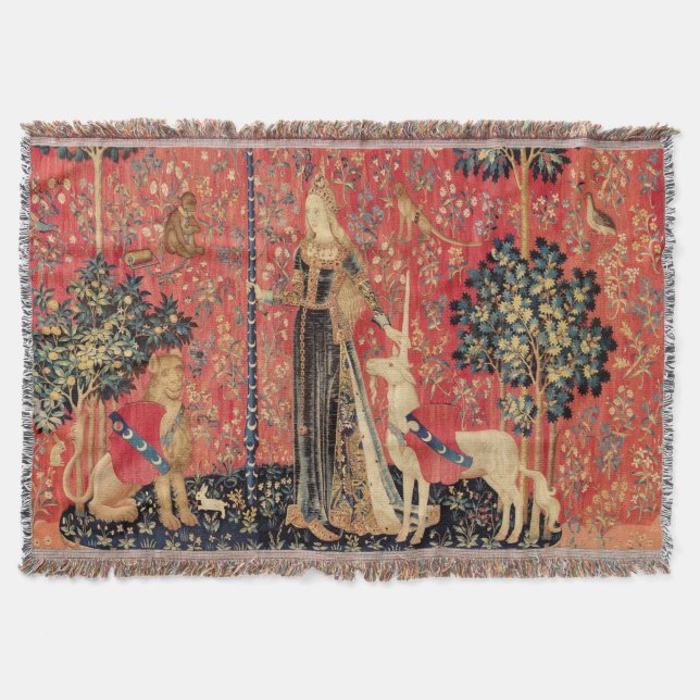 LADY AND UNICORN Lion,Fantasy Flowers,Animals Throw Blanket (Front)