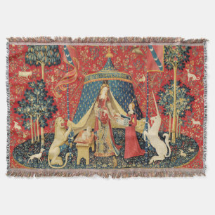 LADY AND UNICORN Lion,Fantasy Flowers,Animals Throw Blanket