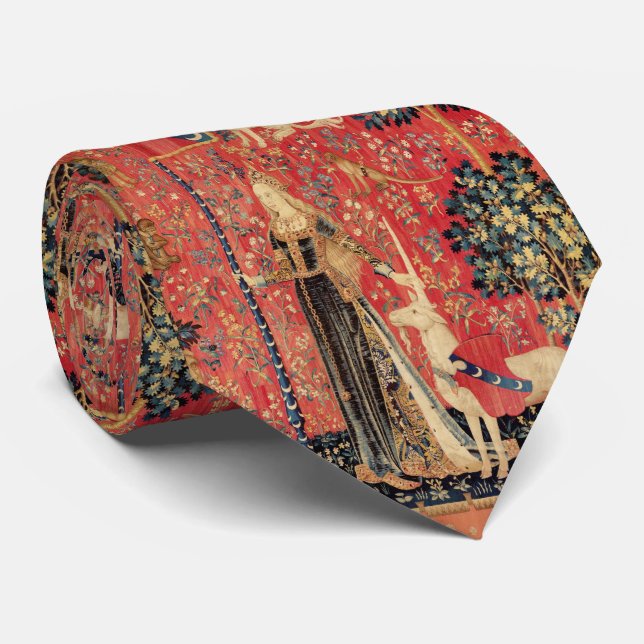 LADY AND UNICORN,Lion,Flowers,Animals Fantasy  Tie (Rolled)