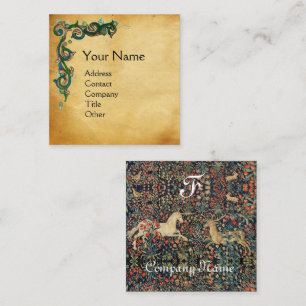 LADY AND UNICORN Lion,Flowers,Animals Parchment Square Business Card