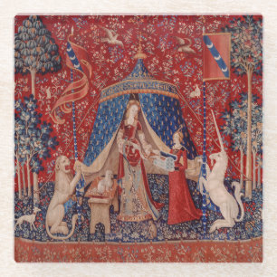 Lady and Unicorn Mediaeval Tapestry Desire Glass Coaster