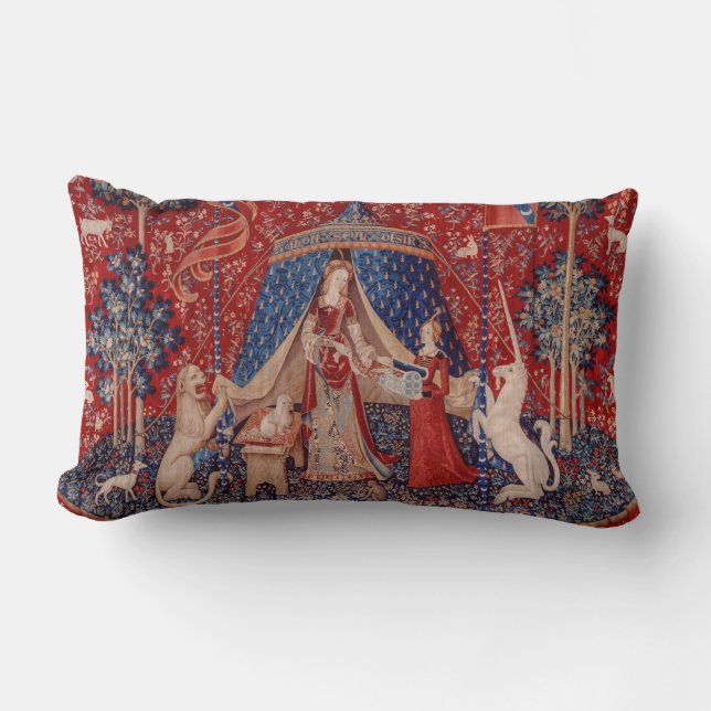 Lady and Unicorn Mediaeval Tapestry Desire Lumbar Cushion (Front)