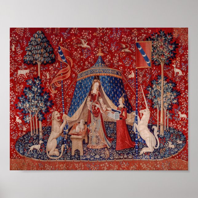 Lady and Unicorn Mediaeval Tapestry Desire Poster (Front)
