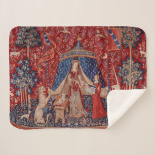 Lady and Unicorn Mediaeval Tapestry Desire Sherpa Blanket