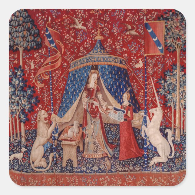 Lady and Unicorn Mediaeval Tapestry Desire Square Sticker (Front)