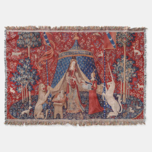 Lady and Unicorn Mediaeval Tapestry Desire Throw Blanket