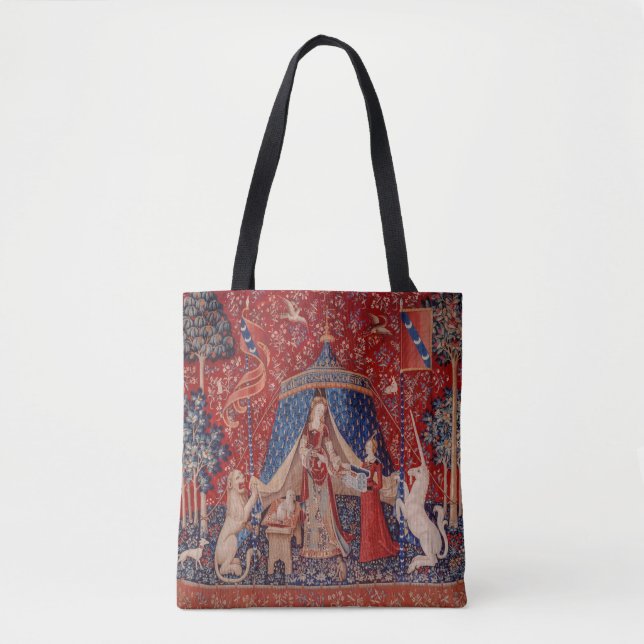 Lady and Unicorn Mediaeval Tapestry Desire Tote Bag (Front)