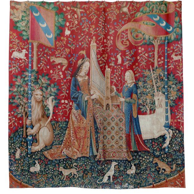 Lady and Unicorn Mediaeval Tapestry Hearing Shower Curtain (Front)