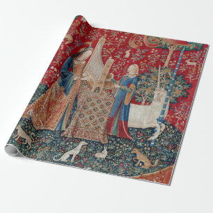 Lady and Unicorn Mediaeval Tapestry Hearing Wrapping Paper