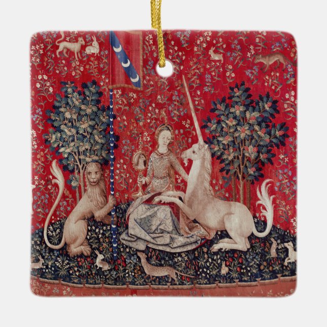 Lady and Unicorn Mediaeval Tapestry Sight Ceramic Ornament (Front)