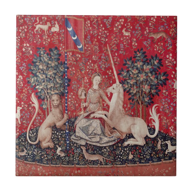 Lady and Unicorn Mediaeval Tapestry Sight Ceramic Tile (Front)