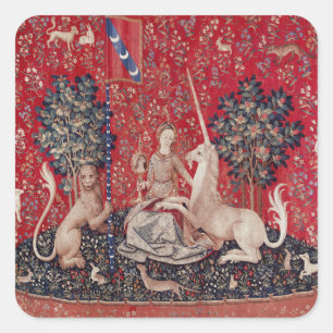 Lady and Unicorn Mediaeval Tapestry Sight Square Sticker