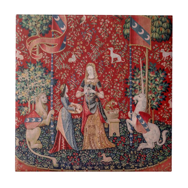 Lady and Unicorn Mediaeval Tapestry Smell Ceramic Tile (Front)