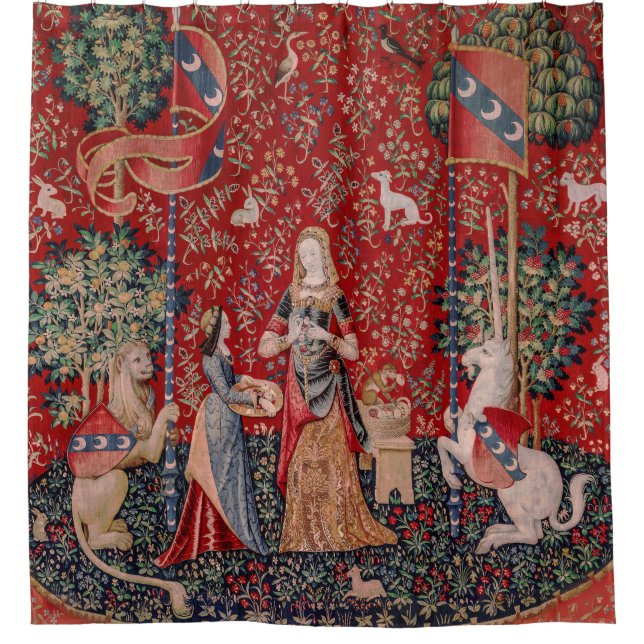 Lady and Unicorn Mediaeval Tapestry Smell Shower Curtain (Front)