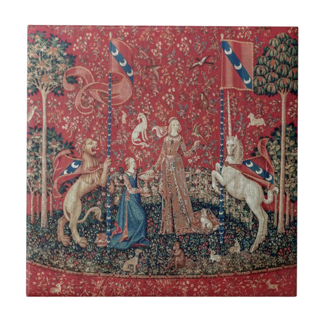 Lady and Unicorn Mediaeval Tapestry Taste Ceramic Tile (Front)