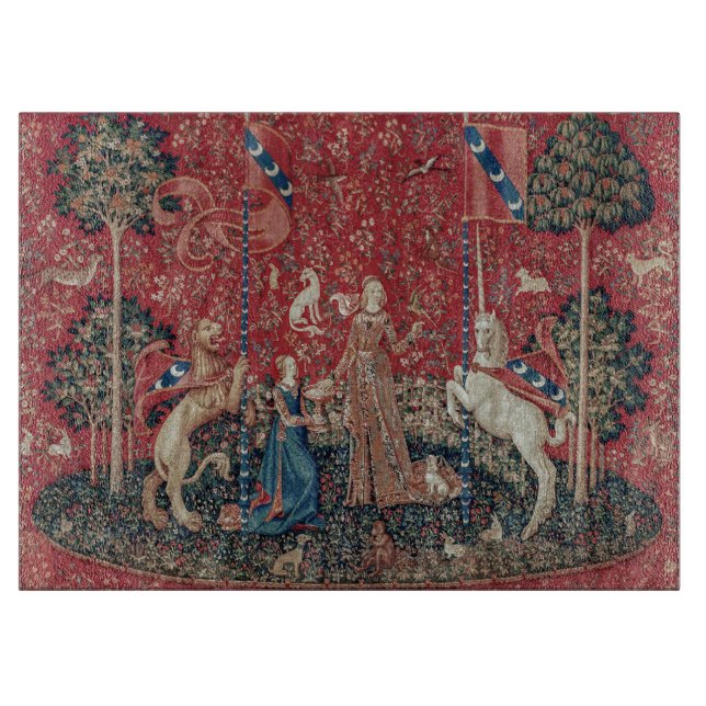Lady and Unicorn Mediaeval Tapestry Taste Cutting Board (Front)
