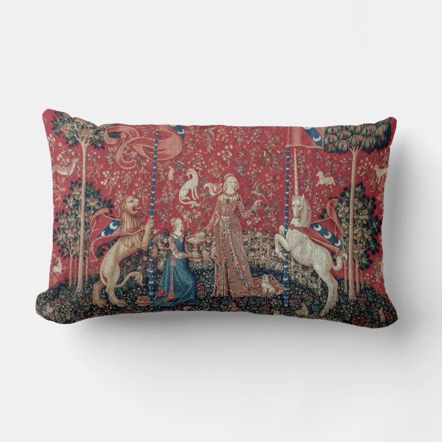 Lady and Unicorn Mediaeval Tapestry Taste Lumbar Cushion (Front)