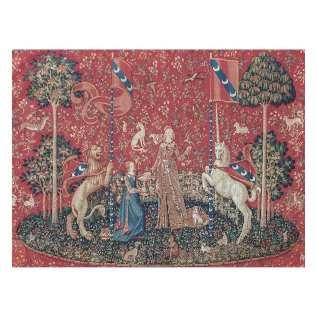 Lady and Unicorn Mediaeval Tapestry Taste Tablecloth (Front (Horizontal))