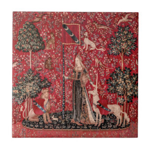 Lady and Unicorn Mediaeval Tapestry Touch Ceramic Tile