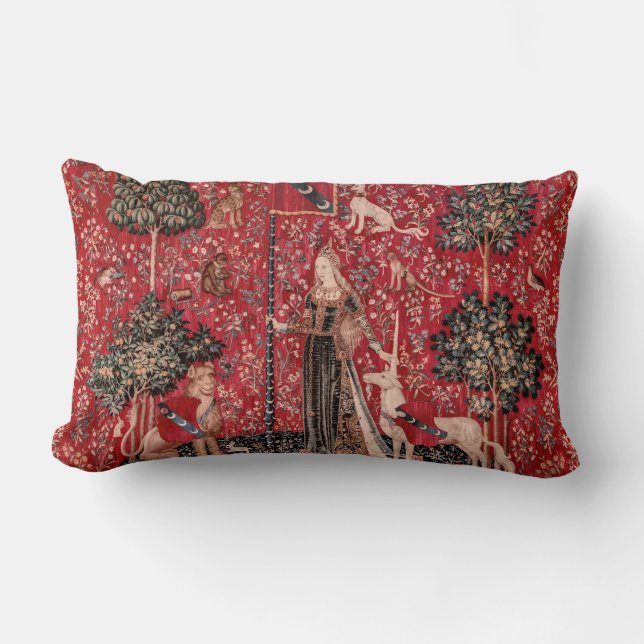 Lady and Unicorn Mediaeval Tapestry Touch Lumbar Cushion (Front)