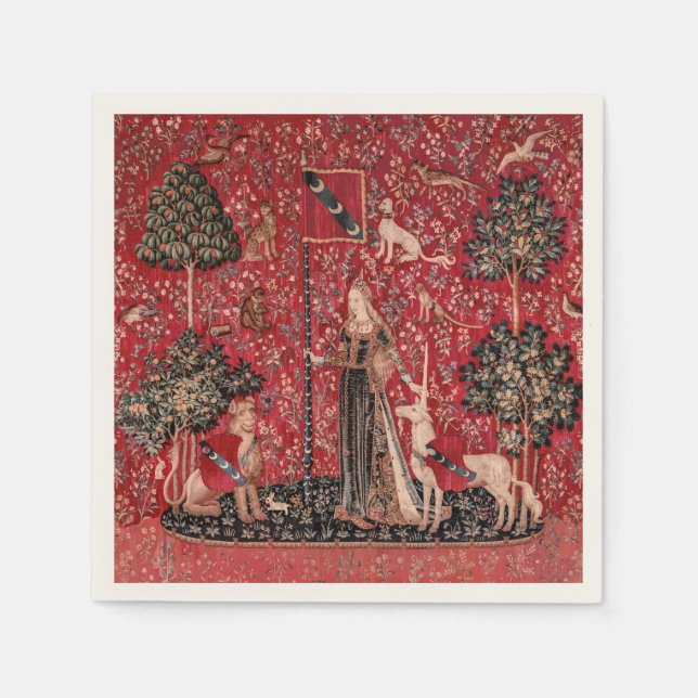 Lady and Unicorn Mediaeval Tapestry Touch Napkin (Front)