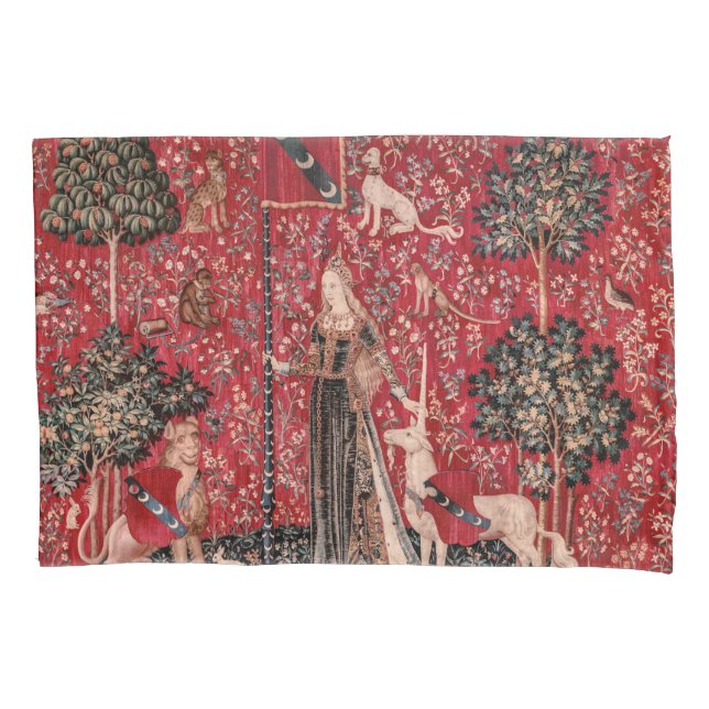 Lady and Unicorn Mediaeval Tapestry Touch Pillowcase (Front)