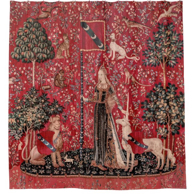 Lady and Unicorn Mediaeval Tapestry Touch Shower Curtain (Front)