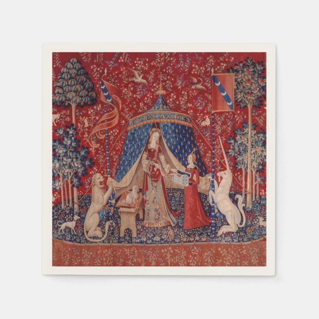 Lady and Unicorn Medieval Tapestry Desire Napkin (Front)