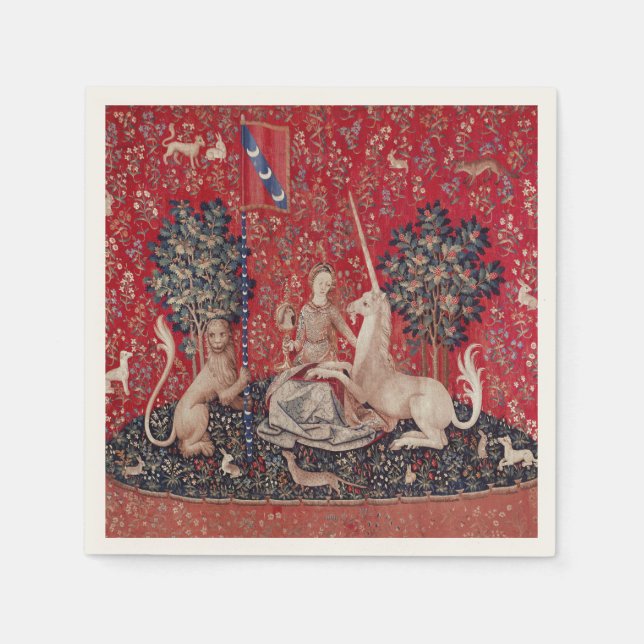 Lady and Unicorn Medieval Tapestry Sight Napkin (Front)