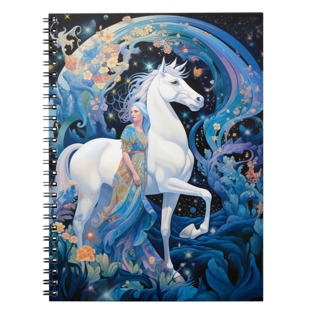 Lady and White Horse Fantasy Art Notebook (Front)