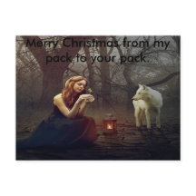 Lady and wolf merry Christmas card