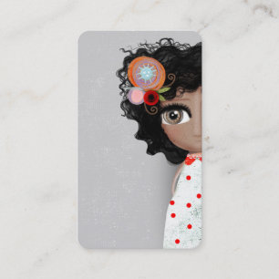 Lady Beautiful Brown Eye RED POLKA DOTS DRESS Business Card