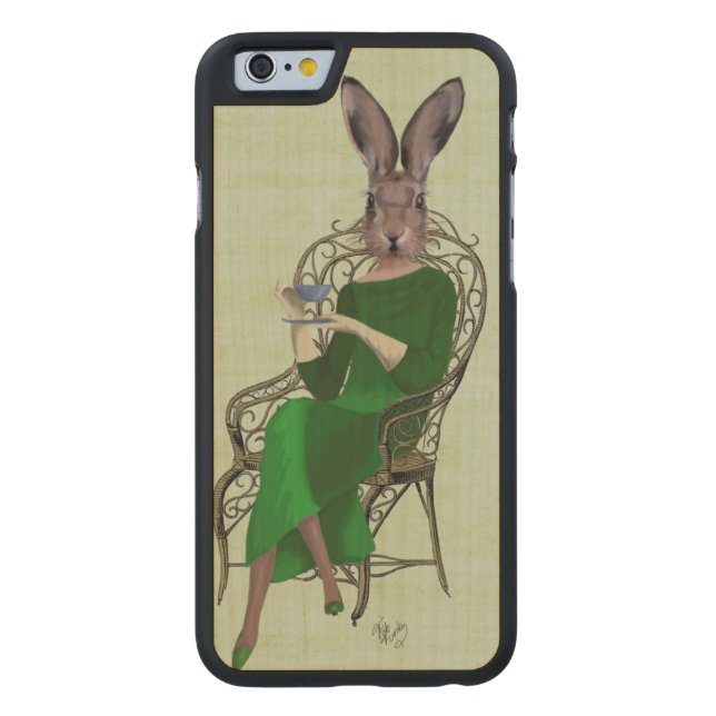 Lady Bella Rabbit Taking Tea 3 Carved Wood iPhone Case (Back)