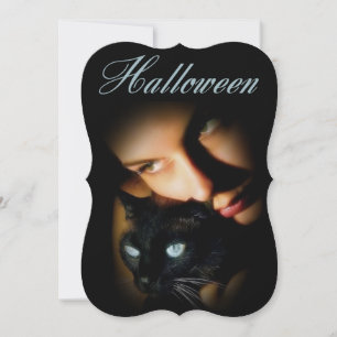 Lady & Blue Eyed Cat Adult Halloween Party Invite