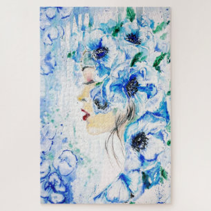 Lady Blue - Fantasy - Watercolor Art Jigsaw Puzzle