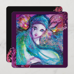 LADY BLUE MASK Elegant Masquerade Party,Teal Black Invitation