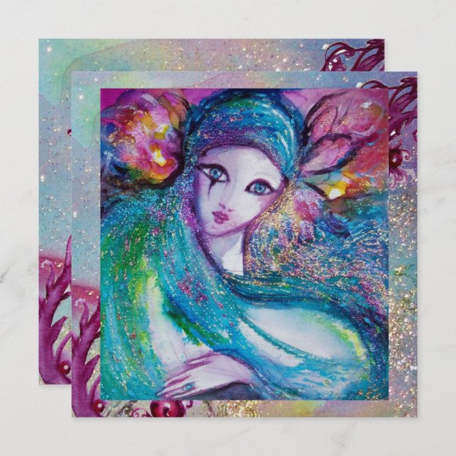 LADY BLUE MASK Elegant Masquerade Wedding Party Invitation (Front/Back)