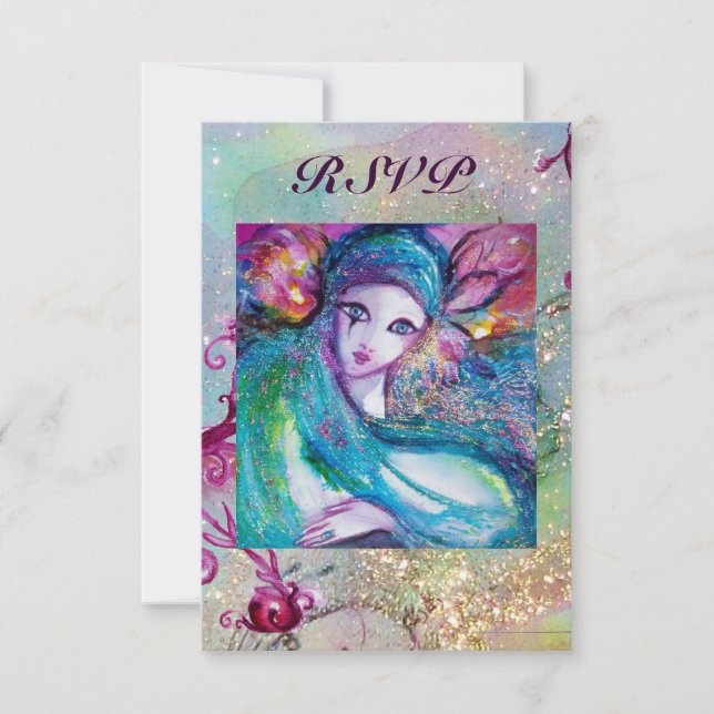 LADY BLUE MASK Floral Swirls Masquerade Party Rsvp (Front)