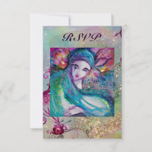 LADY BLUE MASK Pearl Sparkle Masquerade Party RSVP Card