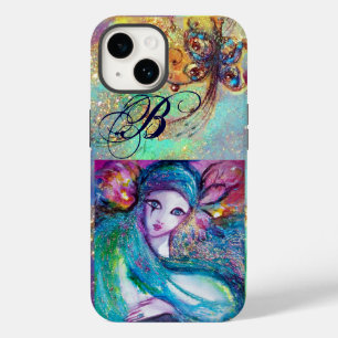 LADY BLUE MASK VENETIAN MASQUERADE MONOGRAM iPhone CASE