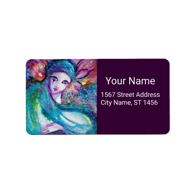 LADY BLUE MASK Venetian Masquerade Party Purple Label (Front)