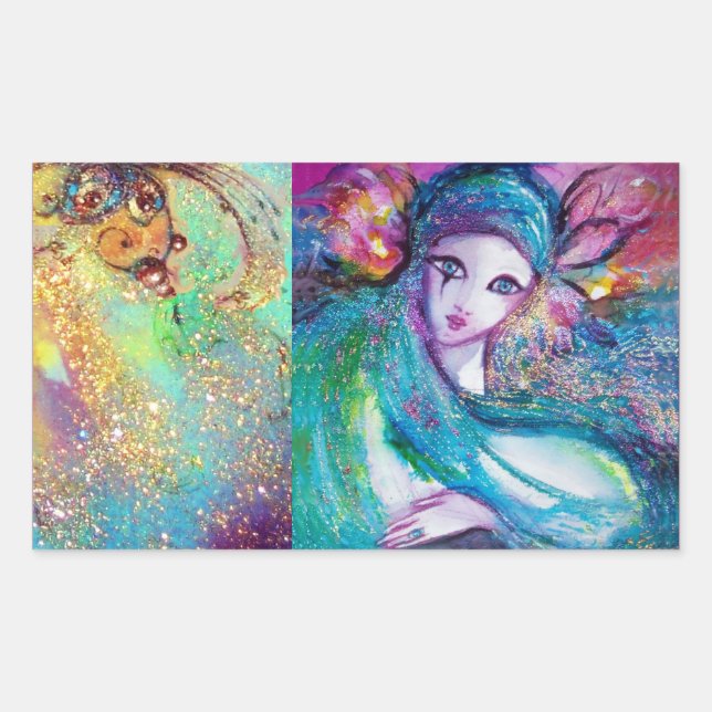 LADY BLUE MASK Venetian Masquerade Party Rectangular Sticker (Front)