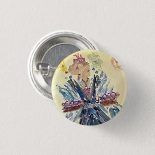 LADY BLUE (WATERCOLOR) BROOCH 3 CM ROUND BADGE