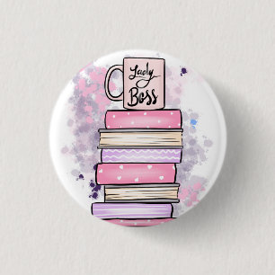 Lady Boss Books and Mug 3 Cm Round Badge