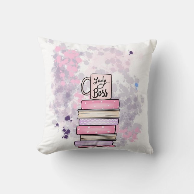 Lady Boss Books and Mug Cushion (Front)