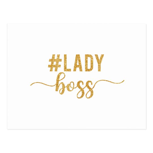 lady boss gold glitter postcard