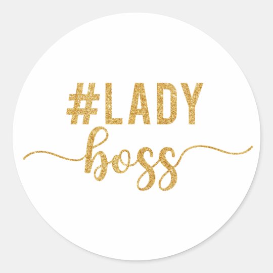 lady boss gold glitter round sticker