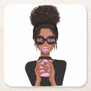 Lady Boss Life, Boss Babe Woman, Girl Boss Square Paper Coaster